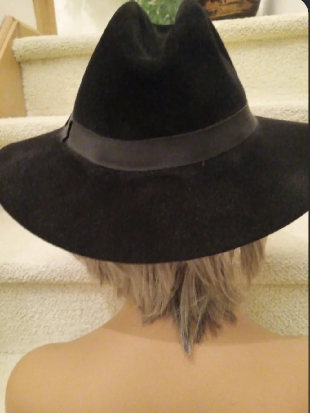 Fiorintino Furfelt Black Wide-Brim Felt Fedora Hat with Ribbon Band